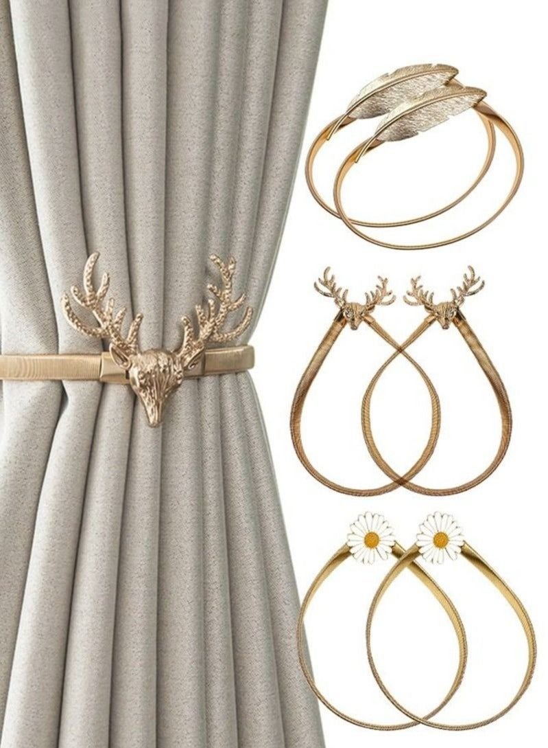 MIXDE 6-Piece Gold Curtain Tie Metal Adjustable Punch-free Holder Straps Modern Minimalist Style Home Kitchen Office Decorative Belt  - Image 1