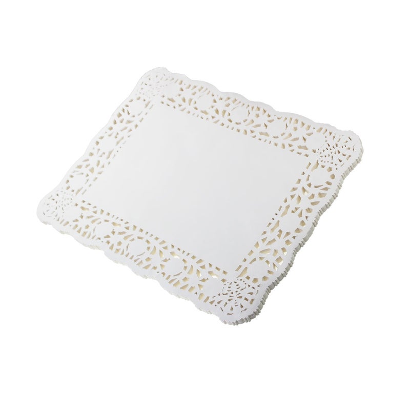 LJY 100 Pieces White Lace Rectangle Paper Doilies Cake Packaging Pads Wedding Tableware Decoration 12 x 16