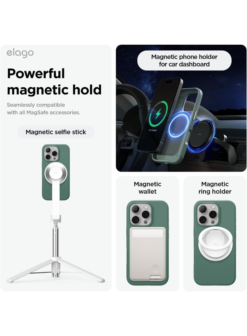 Elago Magnetic Liquid Silicone for iPhone 16 PRO Case Cover Compatible with MagSafe Shockproof - Midnight Green - Image 4