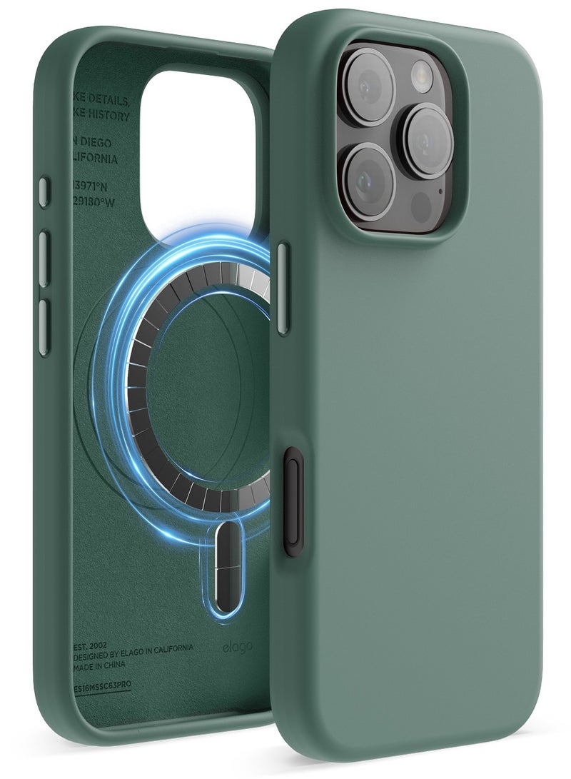 Elago Magnetic Liquid Silicone for iPhone 16 PRO Case Cover Compatible with MagSafe Shockproof - Midnight Green - Image 1