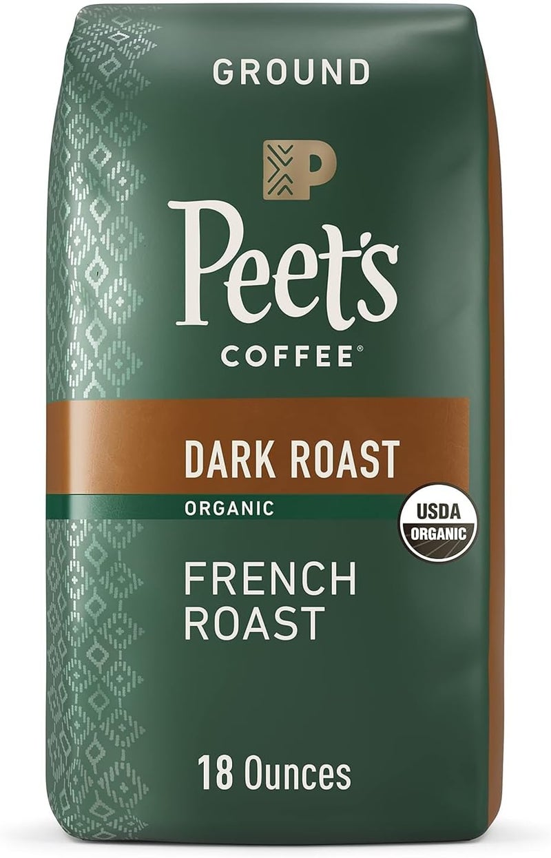 Peet's Coffee Dark Roast Ground Coffee - Organic French Roast 18 Ounce Bag - Image 1