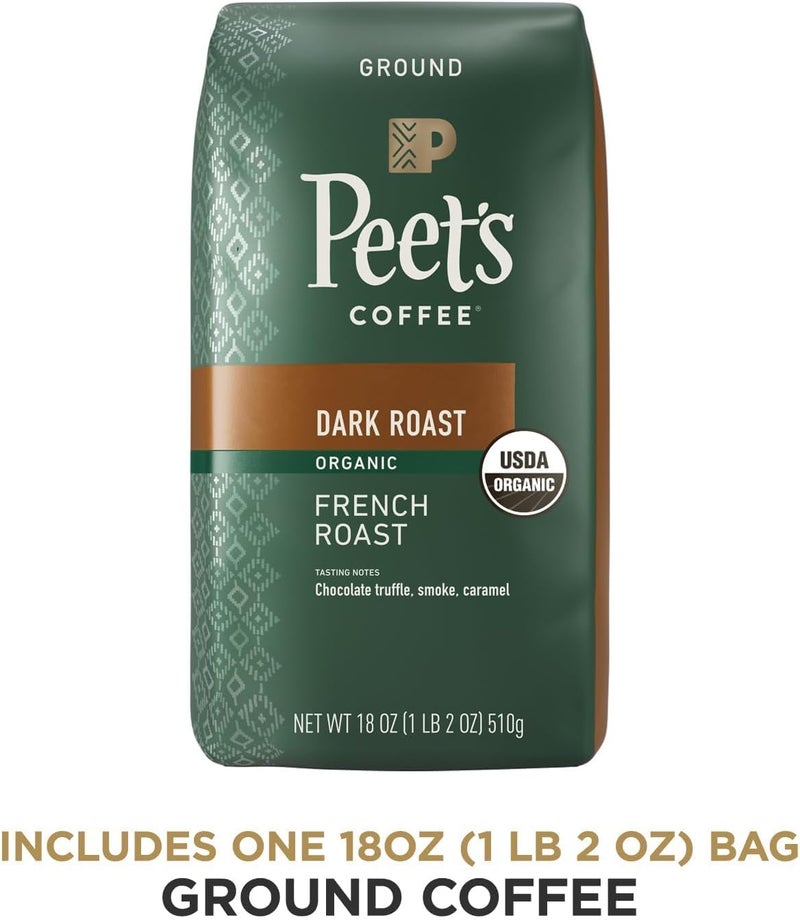 Peet's Coffee Dark Roast Ground Coffee - Organic French Roast 18 Ounce Bag - Image 2