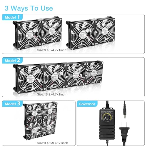 AmRunJe 4X 120mm Server Rack Fan with Speed Controller Big Airflow 110V 120V 220V 240V DIY AC Fans for Mining Rig, Crawlspace, Basement, Refrigerator, Greenhouse Cooling - Image 2