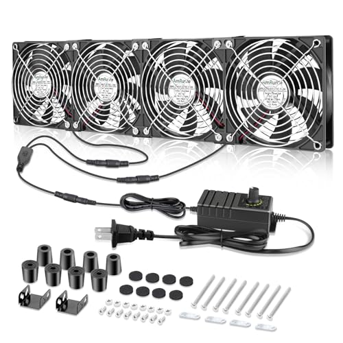 AmRunJe 4X 120mm Server Rack Fan with Speed Controller Big Airflow 110V 120V 220V 240V DIY AC Fans for Mining Rig, Crawlspace, Basement, Refrigerator, Greenhouse Cooling - Image 1