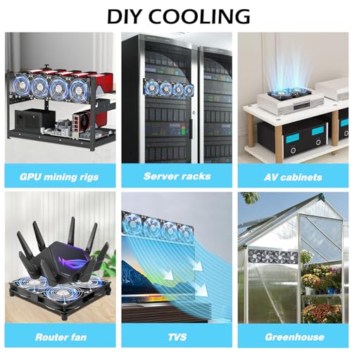 AmRunJe 4X 120mm Server Rack Fan with Speed Controller Big Airflow 110V 120V 220V 240V DIY AC Fans for Mining Rig, Crawlspace, Basement, Refrigerator, Greenhouse Cooling - Image 3