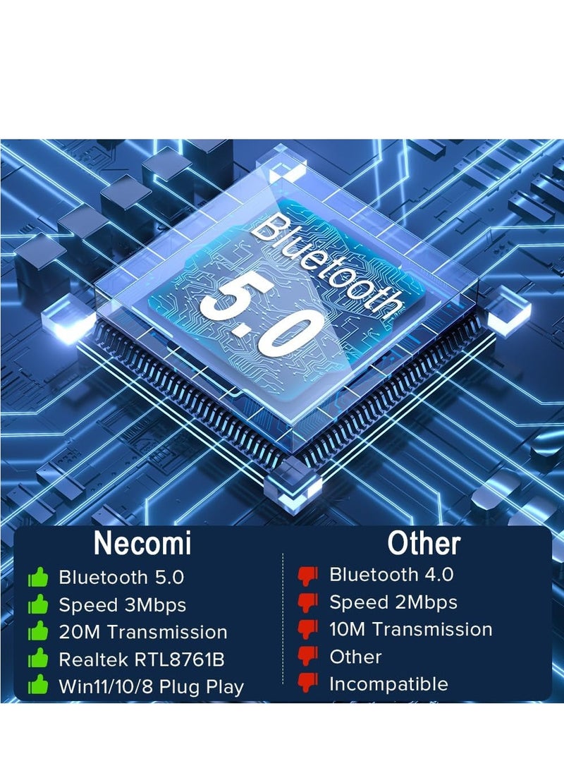 نكومي محول بلوتوث USB ، جهاز استقبال محول بلوتوث 5.0 يدعم Windows 11/10 / 8.1 / 7 ، مناسب لأجهزة الكمبيوتر المكتبية وأجهزة الكمبيوتر المحمولة والماوس ولوحات المفاتيح والطابعات وسماعات الرأس ومكبرات الصوت  - Image 3