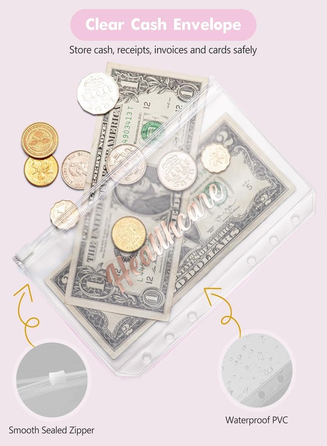 Zreal مجلد ميزانية A6 لتوفير المال، مخطط ميزانية من الجلد الصناعي مع 8 مغلفات نقدية، أوراق ميزانية وملصقات فئات باللون الذهبي الوردي، منظم نقود (لون الكرز الوردي) - Image 4