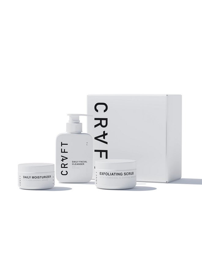 Hair Craft Co. - Crvft Men’S Facial Care Kit Aloe Vera Face Wash 3Oz Hyaluronic Moisturizer 1Oz Charcoal Exfoliating Scrub 1.7Oz 3 Piece Complete Daily Skin Care System Look + Feel Your Best [Scented] - Image 1