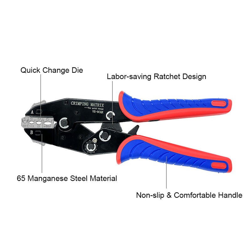 Quick Change Crimping Tool 0.25-6mm² (23-10 AWG) Multifunction Ratcheting Wire Crimper Pliers for Heat Shrink Connectors Insulated and Nylon Terminals - Image 3