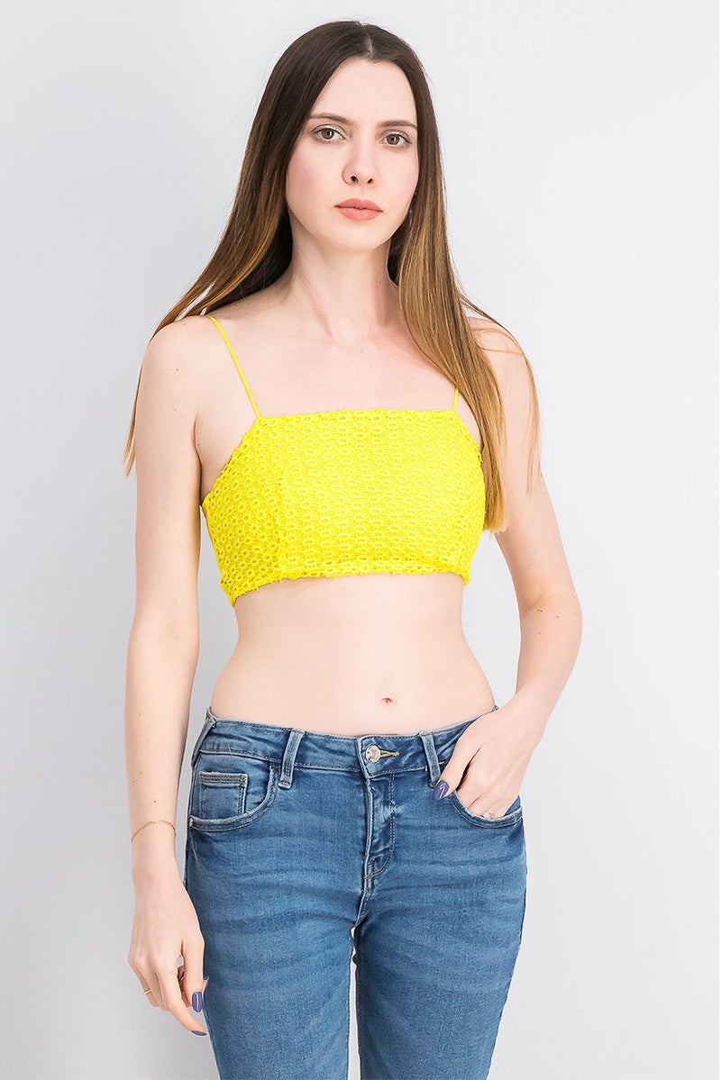 TOPSHOP Women Square Neck Sleeveless Textured Crop Top, Yellow - Image 1