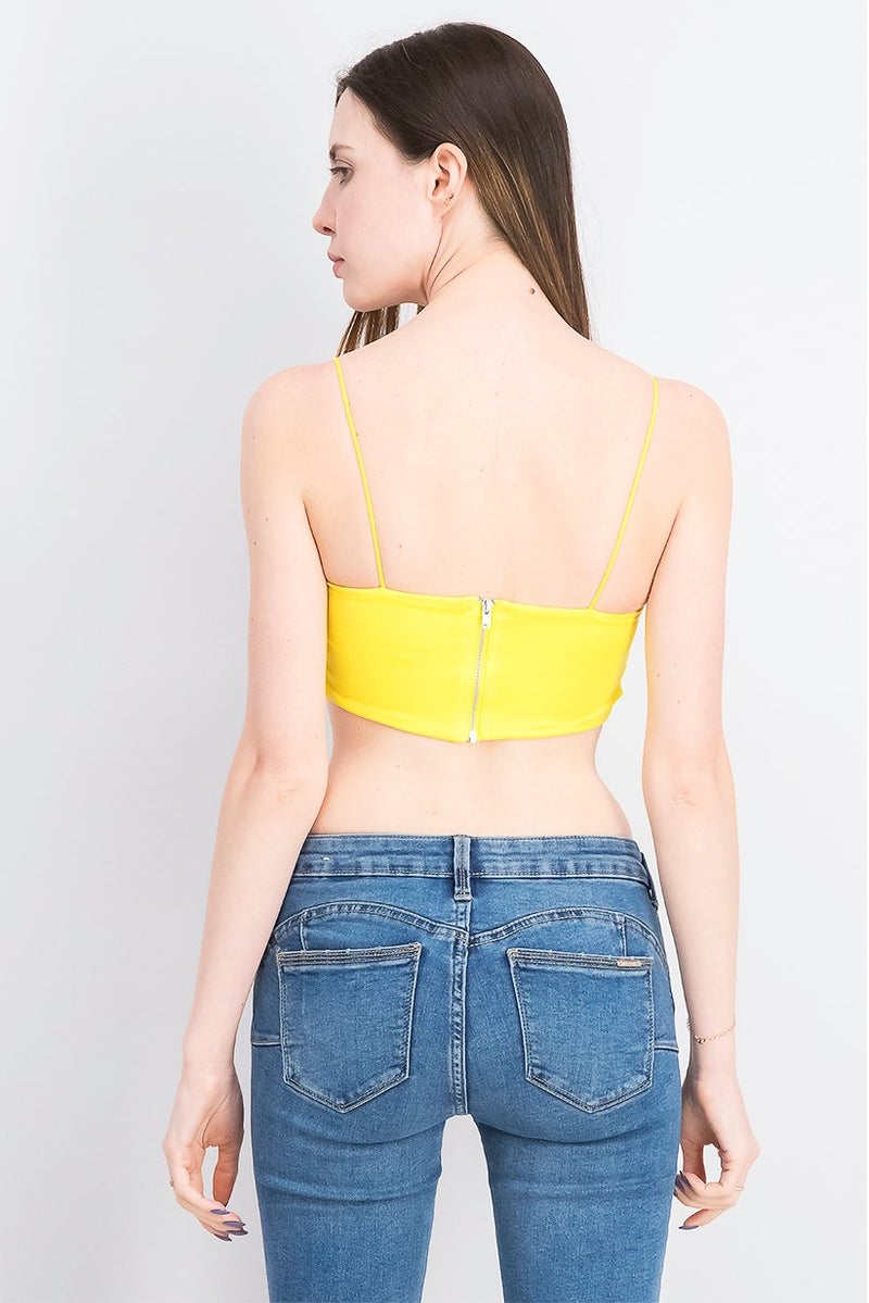 TOPSHOP Women Square Neck Sleeveless Textured Crop Top, Yellow - Image 2