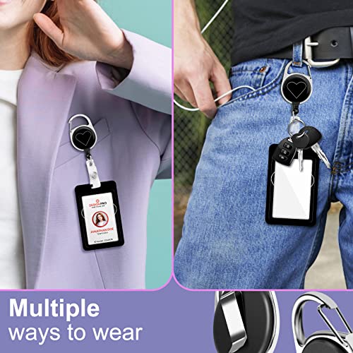 Toykee ID Badge Holder with Lanyard and Retractable Badge Reel Clip, Love Heart Card Name Tag Lanyard Vertical ID Protector Bage Clips for Nurse Nursing Doctor Teacher Student Black - Image 5