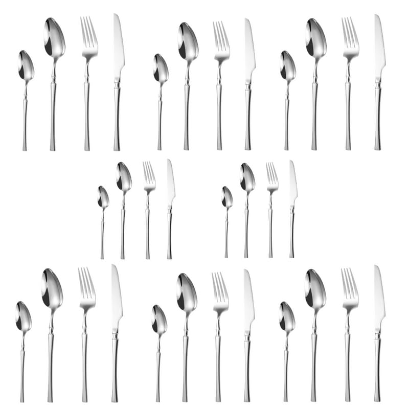 VIKIJO 32 PCS Silver Cutlery Set Reusable Spoon Set Premium Stainless Steel Cutlery Set Portable Tableware Men Women Office Home School KidsSet of 32 8 Spoon 8 Fork 8 Knife 8 TeaSpoon