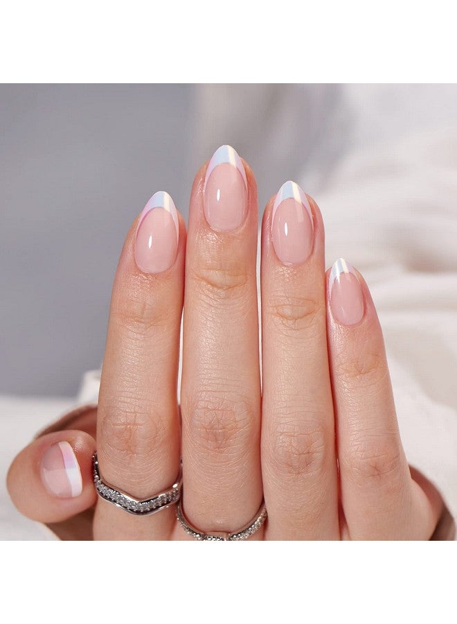 بي تي آرت بوكس اضغط على الأظافر بطرف فرنسي، اضغط باللون الأبيض على الأظافر، أظافر وهمية قصيرة لوزية مع غراء أظافر مناسب تمامًا وطبيعي، عصا قابلة لإعادة الاستخدام على الأظافر في 16 مقاسًا حورية البحر - Image 1