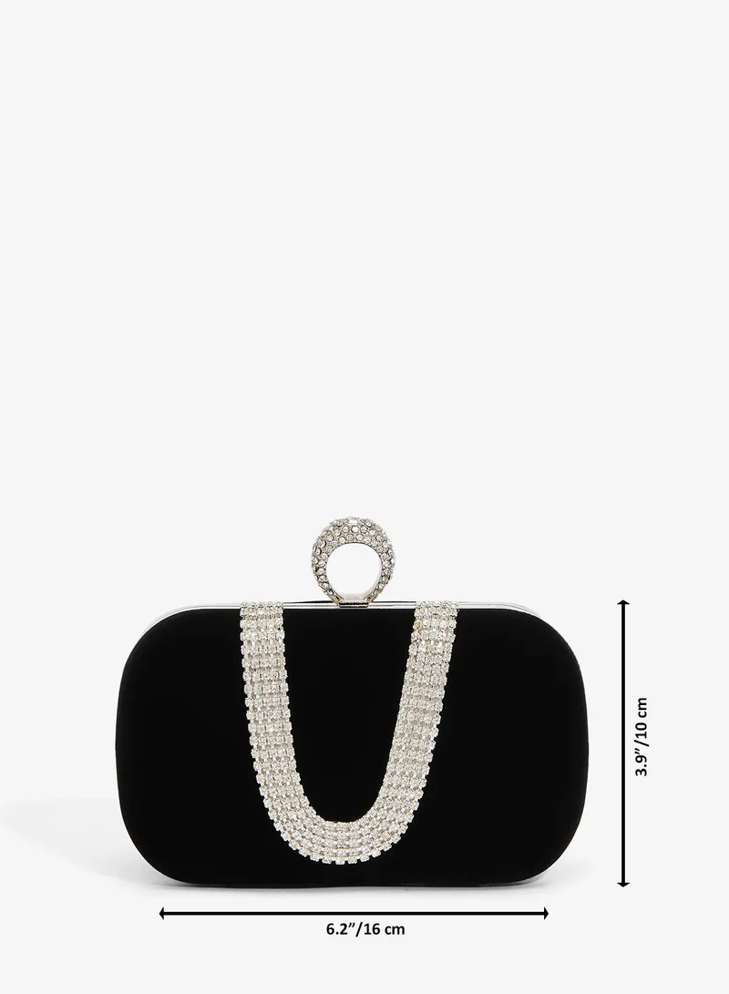Khizana  Silver Rhinestone Diamonte Embellished Clutch for Women | Best Price UAE