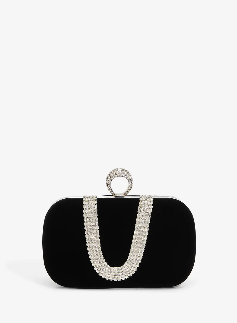 Silver Rhinestone Diamonte Embellished Clutch