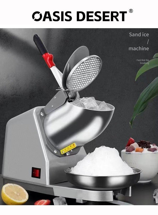 صحراء الواحة آلة كسارة الجليد ذات الأربع شفرة كسر الجليد التجارية المصنوعة من فولاذ لا يصدأ آلة ثلج حلاقة منزلية 300W فضة - Image 4