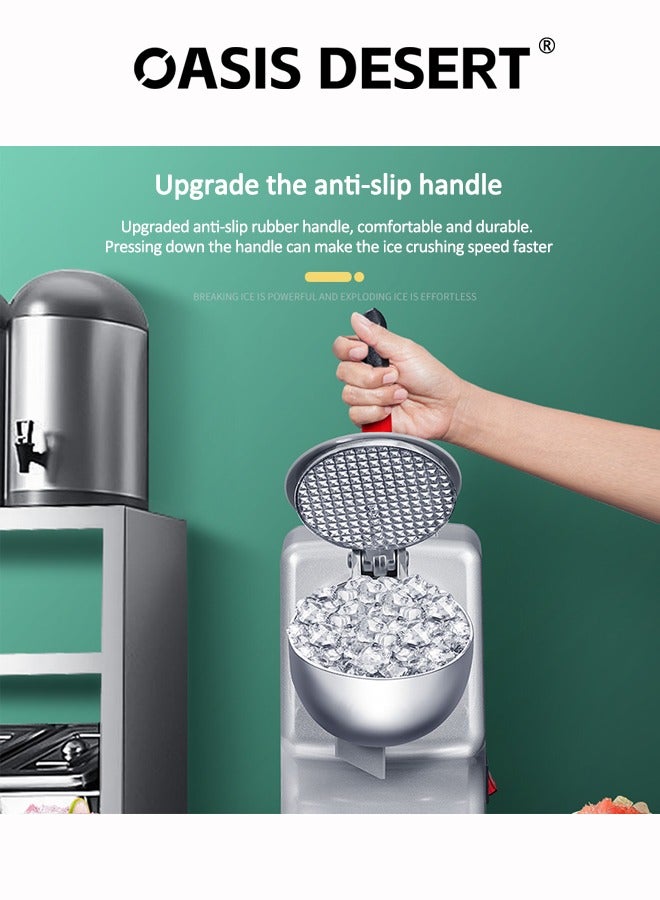 صحراء الواحة آلة كسارة الجليد ذات الأربع شفرة كسر الجليد التجارية المصنوعة من فولاذ لا يصدأ آلة ثلج حلاقة منزلية 300W فضة - Image 5