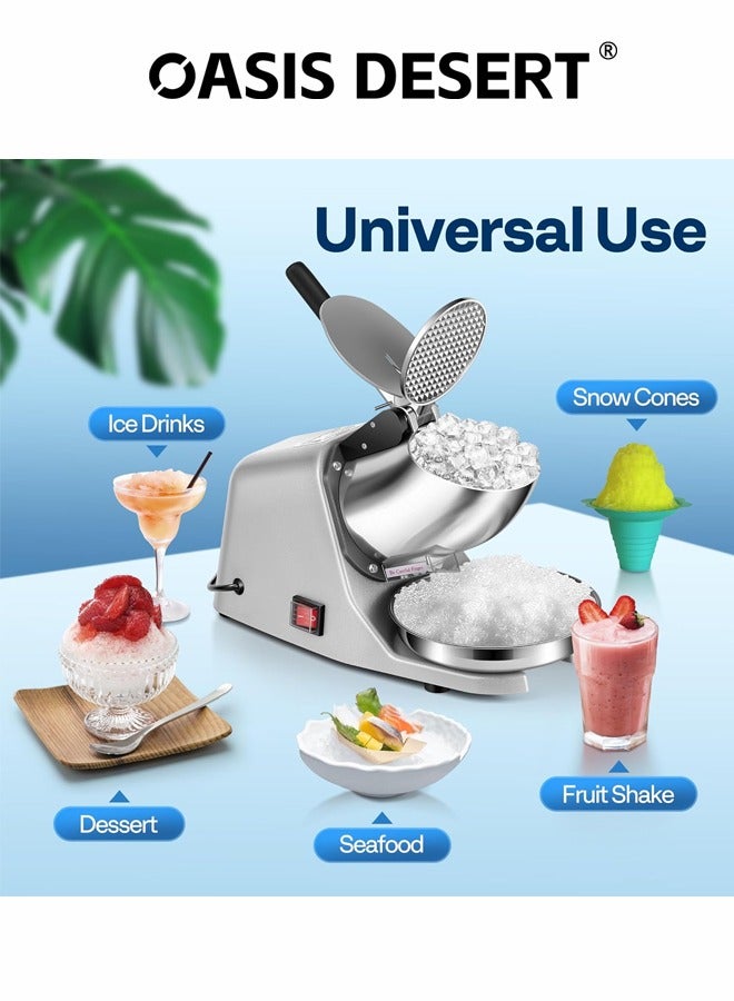 صحراء الواحة آلة كسارة الجليد ذات الأربع شفرة كسر الجليد التجارية المصنوعة من فولاذ لا يصدأ آلة ثلج حلاقة منزلية 300W فضة - Image 3