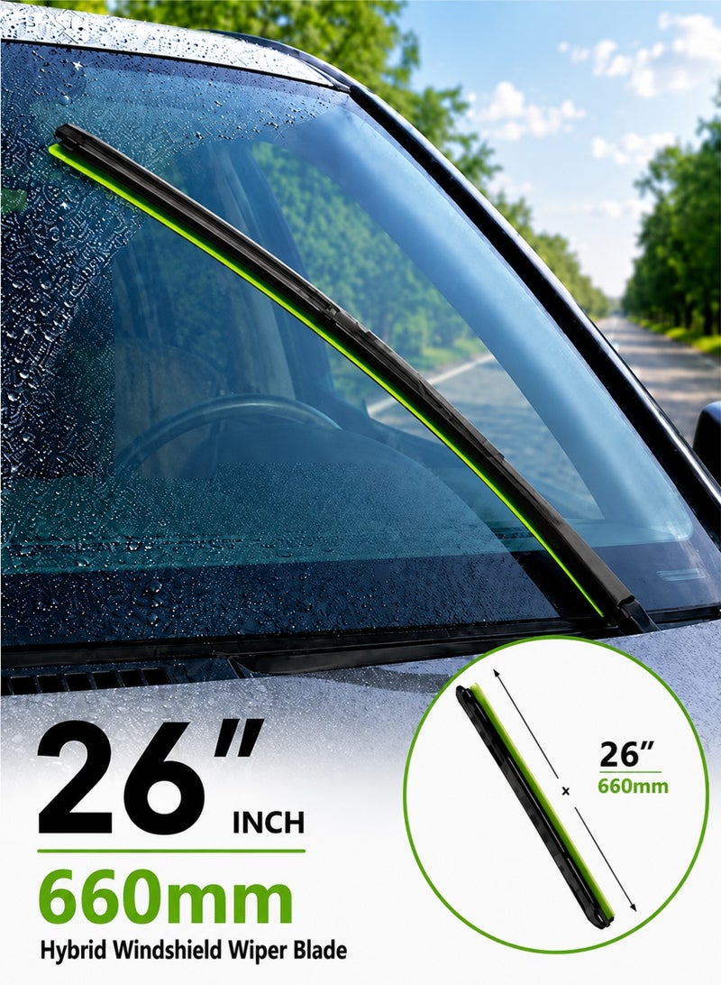 HANSA 26 Inch (660mm) Hybrid Windshield Wiper Blade Universal Car Wiper Blade Silicone Coated Rubber Quiet Streak-Free Wiping All Weather Front Windshield Wiper Easy Installation Clear Visibility Durable Replacement Blade ERPCWP 10228 - Image 1