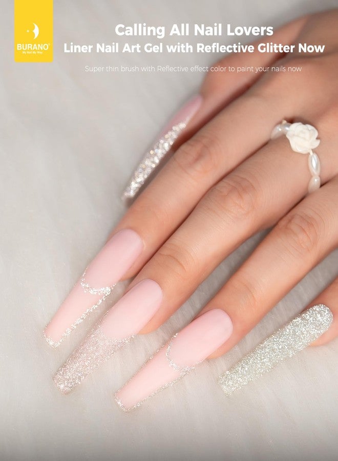 BURANO Holographic Gel Nail Polish Liner Nail Art Polish, Silver Gold Reflective Glitter Painted Gel Nail Design Polish 2 Bottle 8ml, Build in Thin Nail Brush Gel Nail Polish Curing Required LX17 LX13 - Image 3