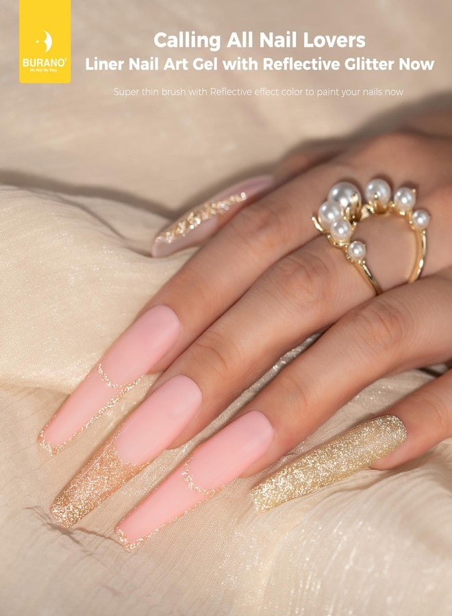 BURANO Holographic Gel Nail Polish Liner Nail Art Polish, Silver Gold Reflective Glitter Painted Gel Nail Design Polish 2 Bottle 8ml, Build in Thin Nail Brush Gel Nail Polish Curing Required LX17 LX13 - Image 2