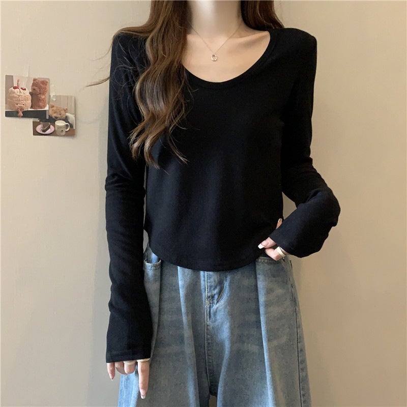 Daily All-Match U-Collar Long-Sleeved T-Shirt Women'S German Velvet Fleece-Lined Thickened Inner Short Warm Base Shirt - Image 3