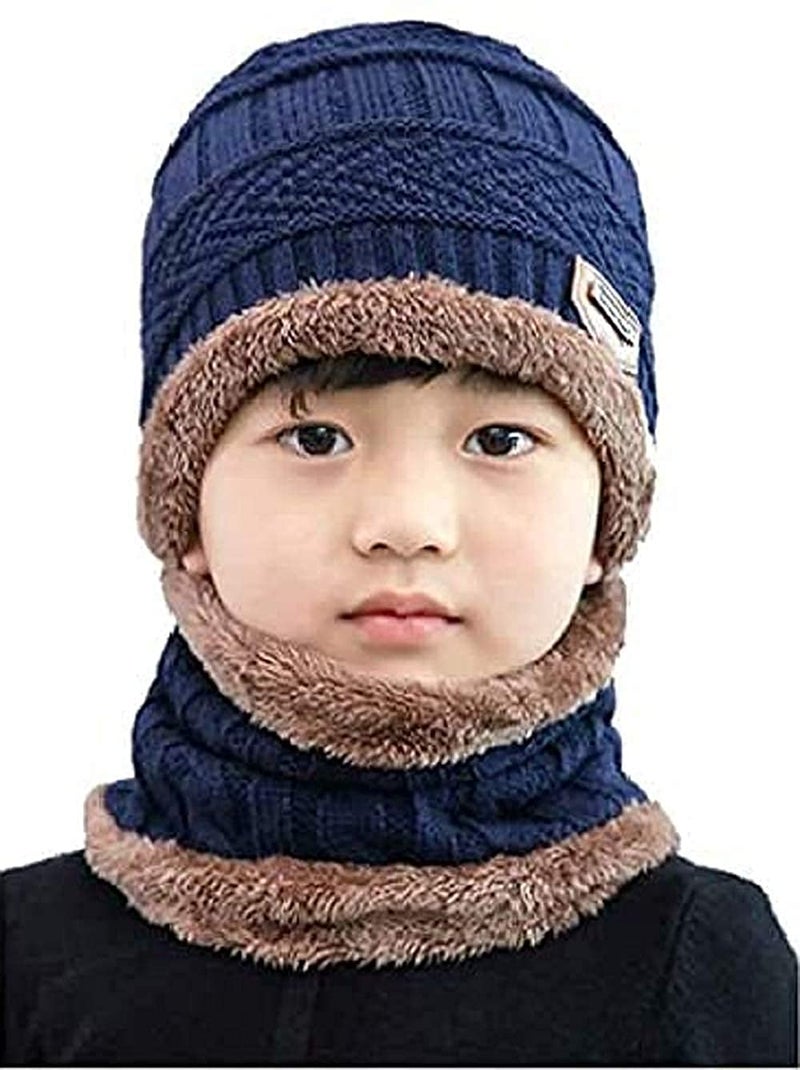 BeFall Winter Warm Hat Boy's & Girl's Outdoor Sports Hedging Hat Scarf Set Boys Girls (5-14 Years) Warm Fleece Cap Scarf Set Ski Equipment (Blue) - Image 1