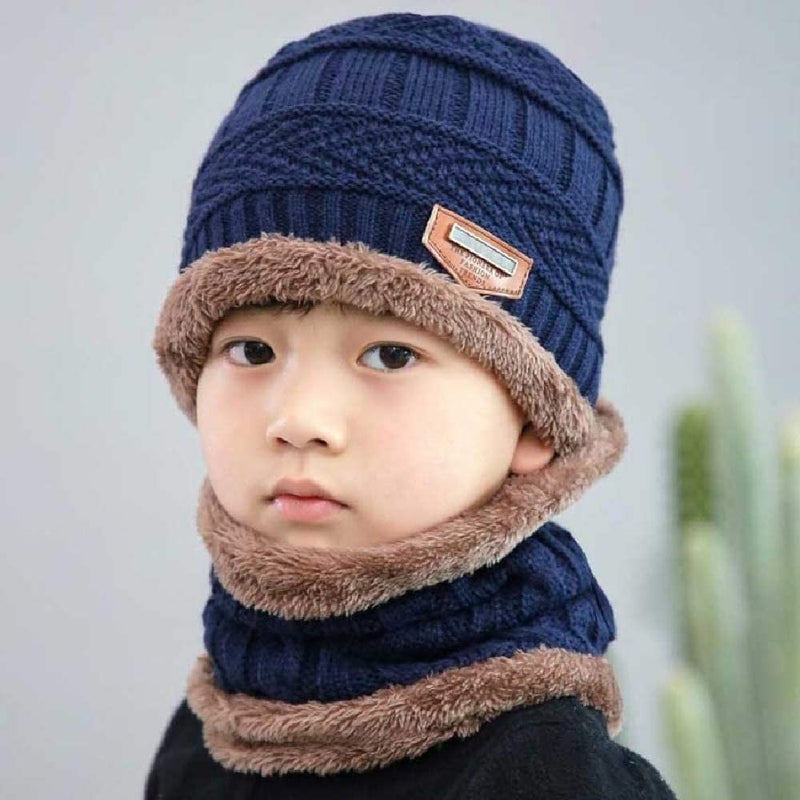 BeFall Winter Warm Hat Boy's & Girl's Outdoor Sports Hedging Hat Scarf Set Boys Girls (5-14 Years) Warm Fleece Cap Scarf Set Ski Equipment (Blue) - Image 2