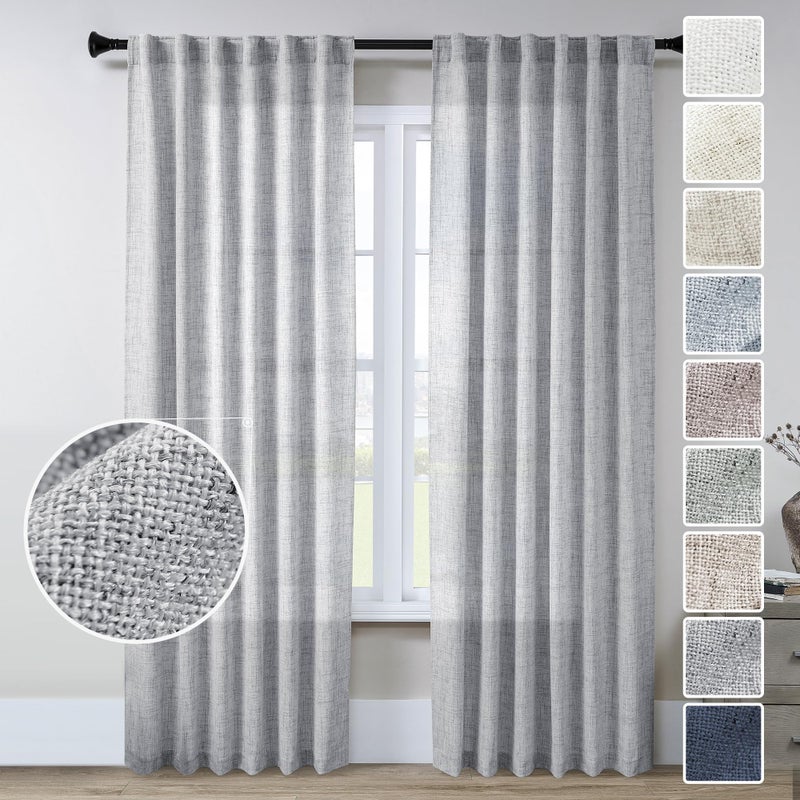 MEETBILY Grey Curtains 96 Inches Long for Living Room 2 Panels Set Back Tab Modern Farmhouse Boho Linen Light Gray Curtain Panels Light Filtering Sheer Window Drapes for Sliding Glass Door - Image 1