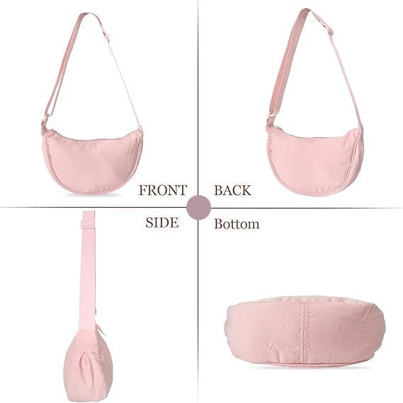 Lyrovo Travel Small Nylon Sling Half Moon Crescent Crossbody Purses Bag for Women Men Trendy (Pink) - Image 2