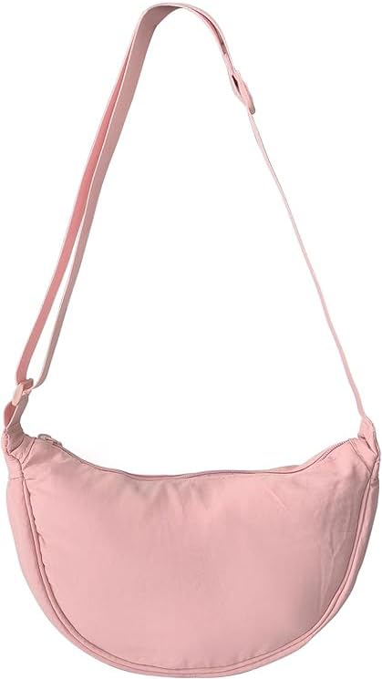 Lyrovo Travel Small Nylon Sling Half Moon Crescent Crossbody Purses Bag for Women Men Trendy (Pink) - Image 1
