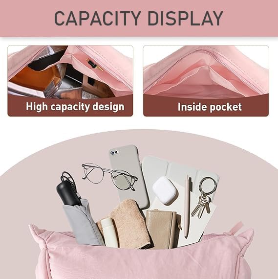 Lyrovo Travel Small Nylon Sling Half Moon Crescent Crossbody Purses Bag for Women Men Trendy (Pink) - Image 5