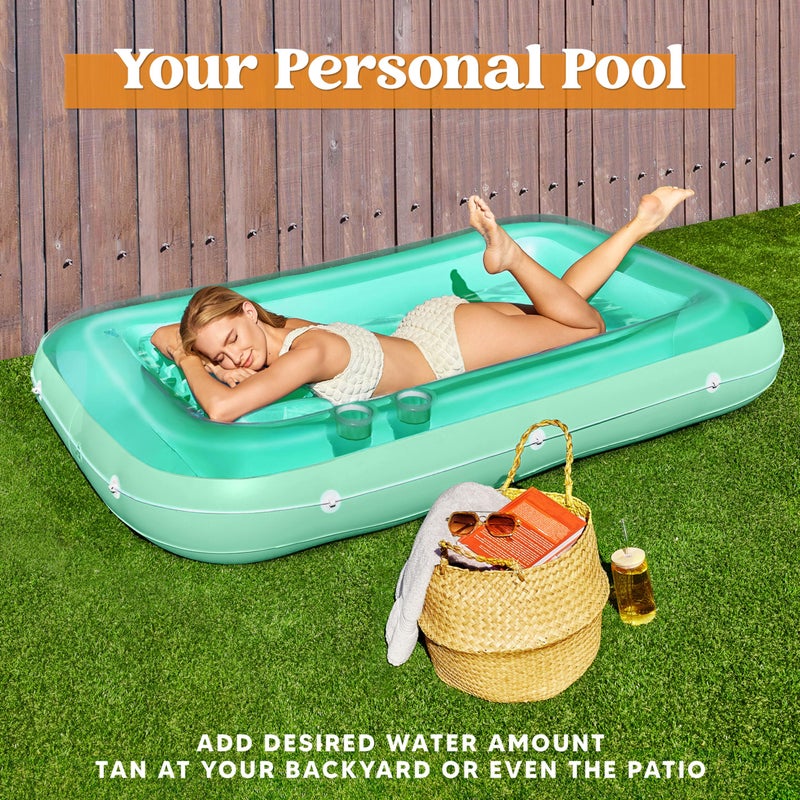SLOOSH Inflatable Tanning Pool Lounger Float, 70" x 46" Pool Floats Adult with Pillow, 4 in 1 Suntan Tub Raft Floatie,Sunbathing Bed Lounge for Water Blow Up Kids Ball Pit Party Gifts, L-Cyan - Image 3