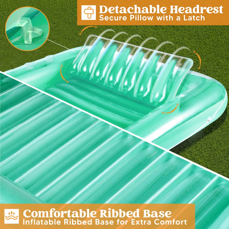 SLOOSH Inflatable Tanning Pool Lounger Float, 70" x 46" Pool Floats Adult with Pillow, 4 in 1 Suntan Tub Raft Floatie,Sunbathing Bed Lounge for Water Blow Up Kids Ball Pit Party Gifts, L-Cyan - Image 5