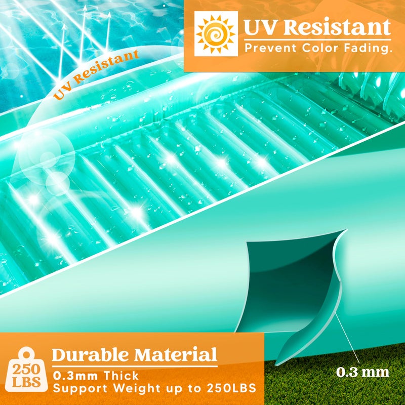 SLOOSH Inflatable Tanning Pool Lounger Float, 70" x 46" Pool Floats Adult with Pillow, 4 in 1 Suntan Tub Raft Floatie,Sunbathing Bed Lounge for Water Blow Up Kids Ball Pit Party Gifts, L-Cyan - Image 4