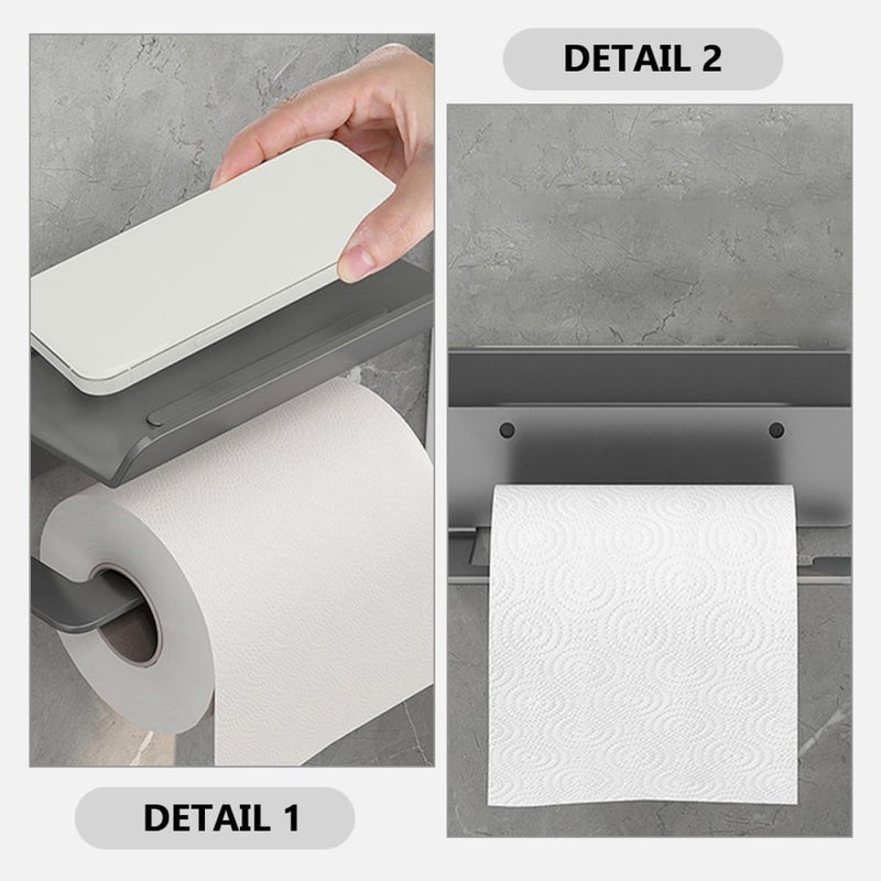 iplusmile Toilet Paper Holder Wall Mount with Shelf Iron Material No Drilling Bathroom Tissue Rack Storage Organizer Gray for Home and Kitchen - Image 3