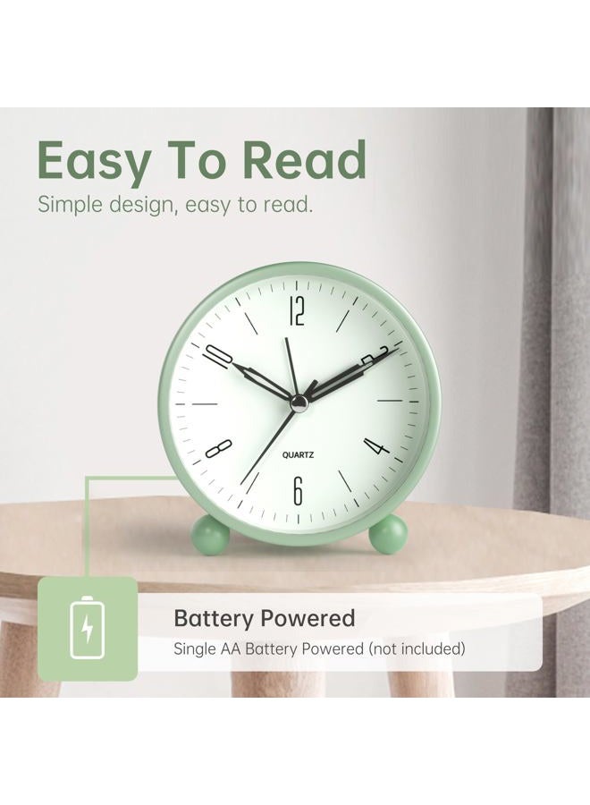 Jall Analog Alarm Clock, 4 inch Super Silent Non Ticking Small Clock with Night Light, Battery Operated, Simply Design, for Bedroon, Bedside, Desk, (Green) - Image 3