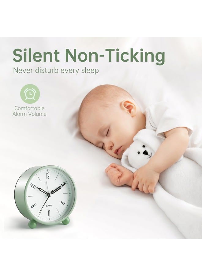 Jall Analog Alarm Clock, 4 inch Super Silent Non Ticking Small Clock with Night Light, Battery Operated, Simply Design, for Bedroon, Bedside, Desk, (Green) - Image 2