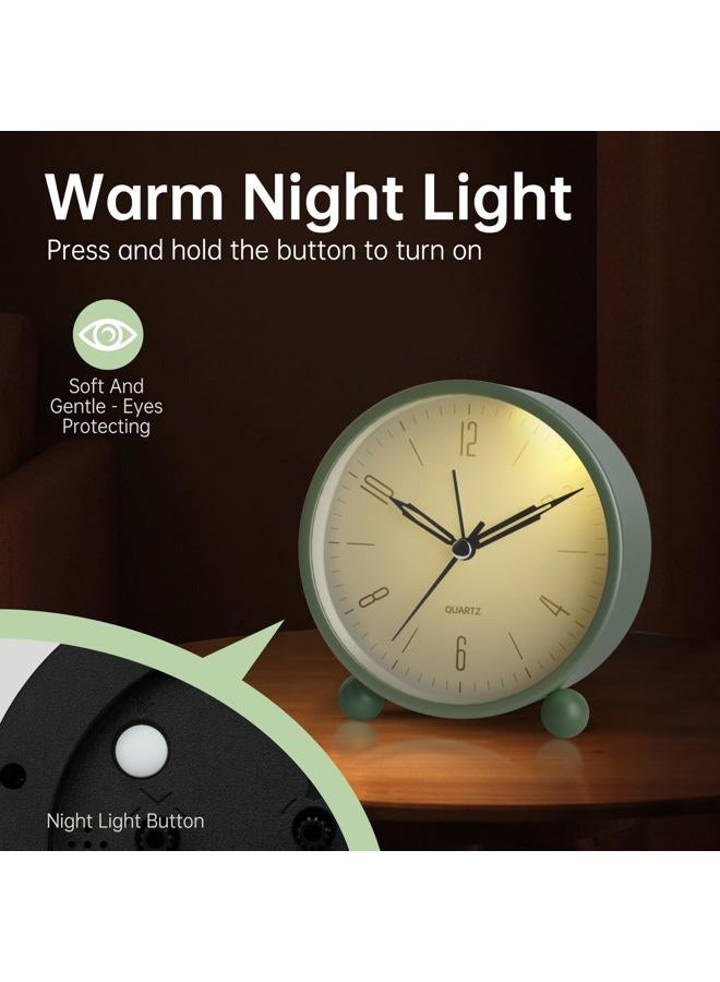 Jall Analog Alarm Clock, 4 inch Super Silent Non Ticking Small Clock with Night Light, Battery Operated, Simply Design, for Bedroon, Bedside, Desk, (Green) - Image 4