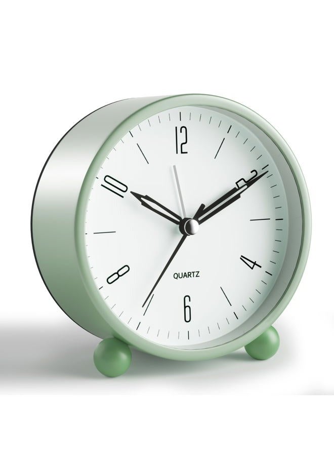 Jall Analog Alarm Clock, 4 inch Super Silent Non Ticking Small Clock with Night Light, Battery Operated, Simply Design, for Bedroon, Bedside, Desk, (Green) - Image 1