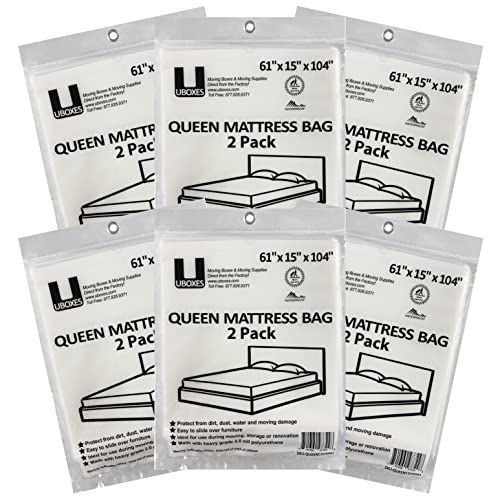 Uboxes Queen Mattress Clear Plastic Poly Covers, 61 x 15 x 104 inch, Heavy Duty 2 mil, 12 Pack, White - Image 1