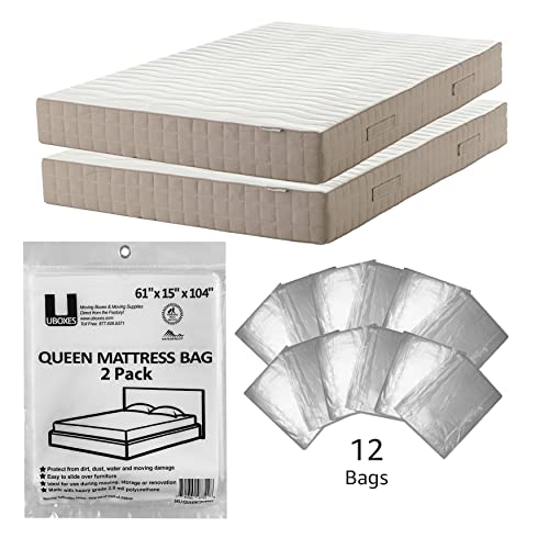 Uboxes Queen Mattress Clear Plastic Poly Covers, 61 x 15 x 104 inch, Heavy Duty 2 mil, 12 Pack, White - Image 2