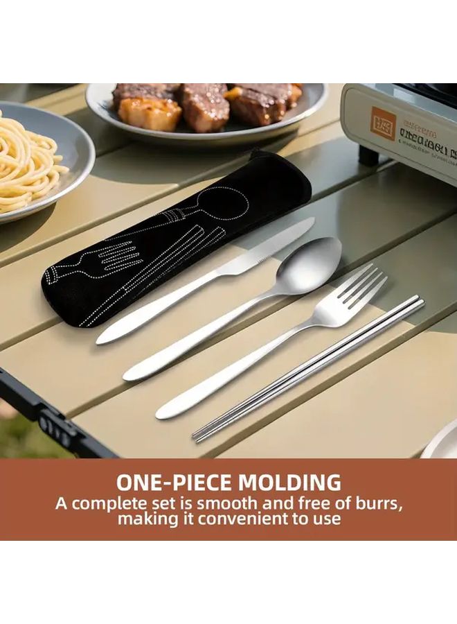 Green Portable Stainless Steel Cutlery Set 5 Piece With Travel Bag For Camping Office School - Image 4