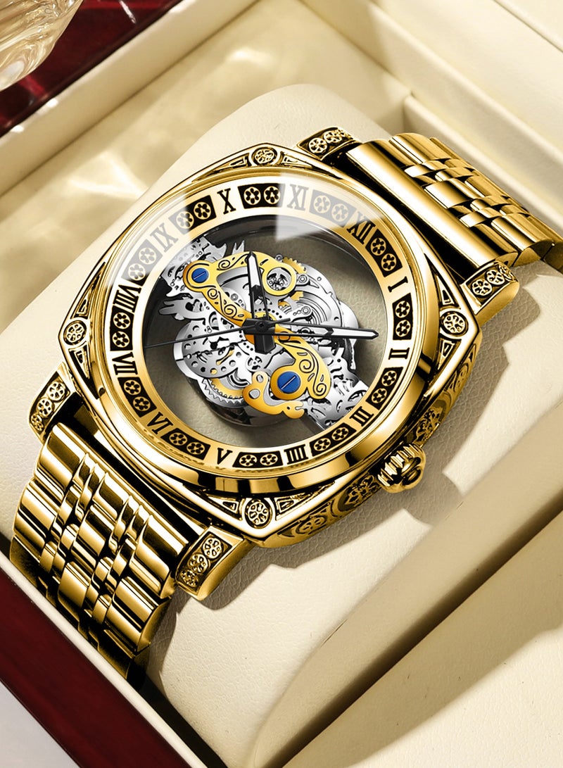 BINBOND Watches for Men Skeleton Quartz Wristwatch Hollow Skeleton Retro Man Clock Top Brand Luxury Clock Men Watches - Image 1