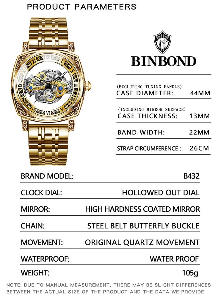 BINBOND Watches for Men Skeleton Quartz Wristwatch Hollow Skeleton Retro Man Clock Top Brand Luxury Clock Men Watches - Image 3