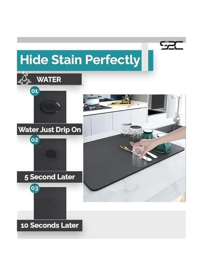 Beauenty Coffee Mat for Countertop, Super Absorbent Large Bar Mat - Quick Dry Black Dish Drying Mat for Kitchen Counter, Easy Clean CoffeeBar Accessories Fit Under Coffee Maker Espresso Machine - Image 5