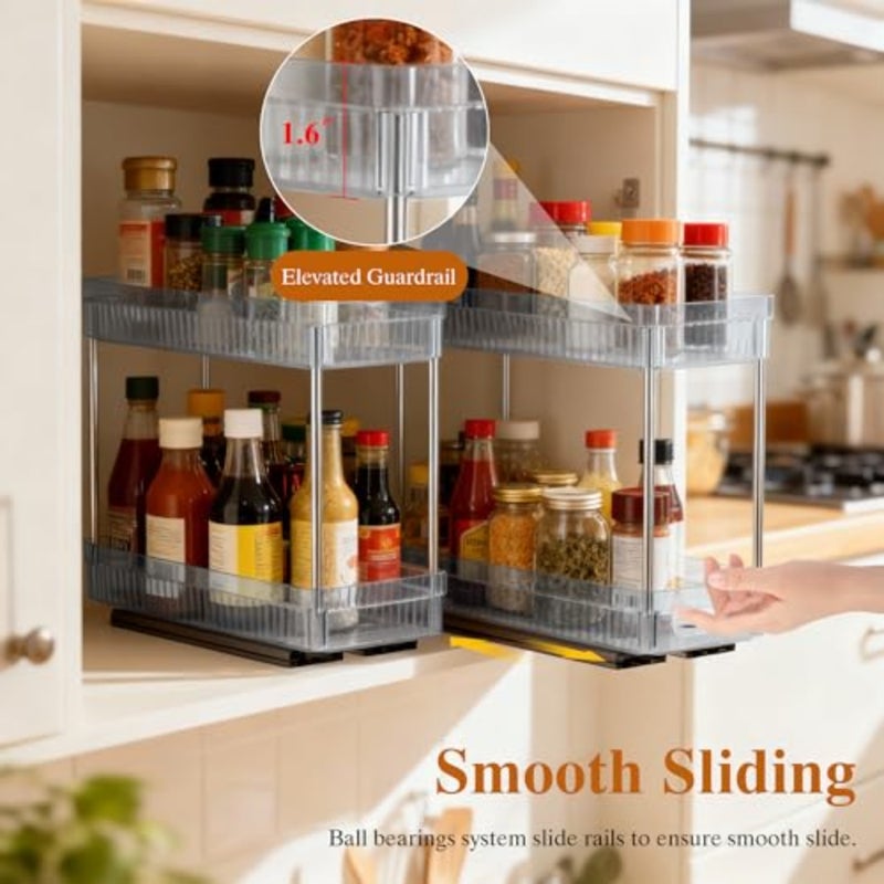 Pull Out Spice Rack Organizer for Cabinet, 2 Tier Slide Out Spice Racks Organizer, Spice Cabinet Organizers, Cabinet Size Need:12'' High x 11'' Deep x 5'' Wide, Acrylic - Image 3