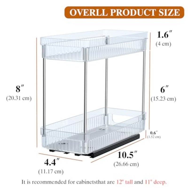Pull Out Spice Rack Organizer for Cabinet, 2 Tier Slide Out Spice Racks Organizer, Spice Cabinet Organizers, Cabinet Size Need:12'' High x 11'' Deep x 5'' Wide, Acrylic - Image 4