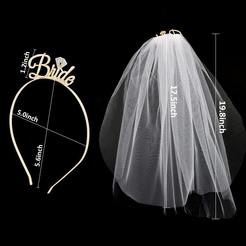 BAHABY Bride Headband with Veil, Gold, 1 Count (Pack of 1), Hairband for Engagement Party, Bridal Shower, Bachelorette Parties, Bridal - Image 5